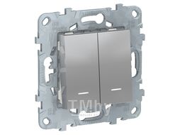 Переключатель Unica NEW 2-клавишный, 2 модуля, с подсветкой, 2 х сх.6а, алюминий Schneider Electric NU521330N