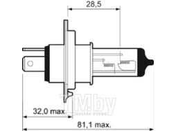 Автолампа галогеновая H4 12V 60/55W P43t-38 +50 2ght VALEO 32511