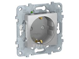 Розетка Unica NEW с заземлением cо шторками быстрозаж. клеммы, алюминий Schneider Electric NU505730