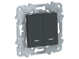 Переключатель Unica NEW 2-клавишный, 2 модуля, с подсветкой, 2 х сх.6а, антрацит Schneider Electric NU521354N