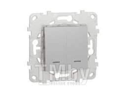 Выключатель Unica NEW 2-клавишный, 2 модуля, с подсветкой, 2 х сх. 1а, алюминий Schneider Electric NU521130N