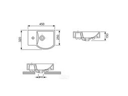 Настенная или накладная раковина Wellsee WC Area 151808000 (45*32 см, полукгрулая, с отверстием под смеситель (слева), глянцевый белый)