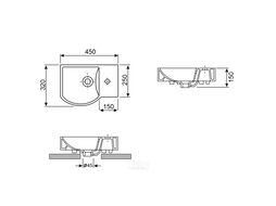Настенная или накладная раковина Wellsee WC Area 151807000 (45*32 см, полукгрулая, с отверстием под смеситель (справа), глянцевый белый)