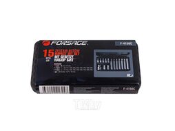 Набор бит TORX с битодержателем,15пр. 1/2" (L: 30/75мм; Т20, Т25, Т30, Т40, Т45, Т50, Т55) Forsage F-4156C