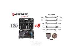 Набор инструментов 125+6пр.1/4" 1/2"(6-гран.)(4-36мм,36-12гр.)+(ключи трещоточные:8х10,12х13мм; ключи резрезные:8х10,9х11,12х13мм) Forsage F-41251-5 PREMIUM