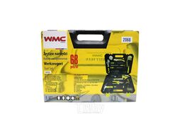 Набор инструментов с шуруповертом WMC TOOLS 68пр. 1/4(6гр)(5-13мм,шарнирно-губцевый инстр.,отвертки,биты,молоток,сверла;12В,0-1350об/мин,28N/M) 2068