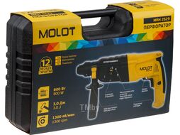 Перфоратор MOLOT MRH 2629 в чем. + (2 зубила, 3 сверла) (800 Вт, 3.0 Дж, 3 реж., патрон SDS-plus, вес 3.0 кг)