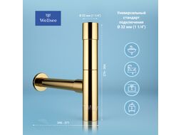 Сифон для раковины Wellsee Drainage System 182116000 (d 32 мм (1 1/4"); длина 346-371 мм; золото)