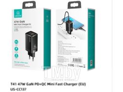 Сетевое зарядное USAMS US-CC137 T41 47W GaN (А+С) Mini (EU) черное CC137TC01