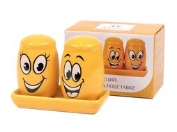 Набор для специй керамический "Smile" 2 пр. на подставке: солонка, перечница (арт. L2520868, код 079442)