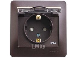 Розетка с заземлением со шторками с крышкой, в сборе,16А IP44,ШОКОЛАД GLOSSA Schneider Electric GSL000848