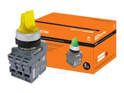 Переключатель на 3 положения с фиксацией M3SS1-21Y короткая ручка(LED) d22мм/220B 1з+1р желтый TDM SQ0747-0076