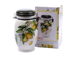 Банка для сыпучих продуктов керамическая "Лимоны" с клипсой 11,5*11,5*19,9 см/1,1 л (арт. HC5006A-Q51, код 181650)