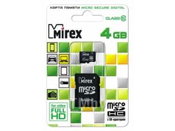 SD Card Micro 4Gb Mirex с адаптером (class 10) 13613-AD10SD04