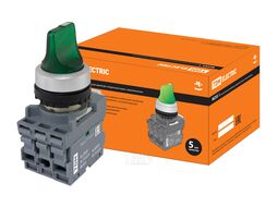 Переключатель на 2 положения с фиксацией M2SS1-21G короткая ручка(LED) d22мм/220B 1з+1р зеленый TDM SQ0747-0071