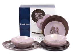Набор посуды стеклянный "Tamako Pink" 19 пр.: 18 тарелок 20,5/20/26 см, блюдо 35 см (арт. N9714, код 198610)