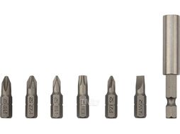 Набор бит 25 мм PH1, PH2, PZ1, PZ2, SL5.5, T30 с магнитным держателем (7 шт./уп.) Kranz KR-92-0433