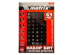 Набор бит с магнитным держателем, CrV,61шт MATRIX 11387