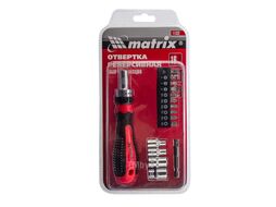 Отвёртка реверсивная с набором бит и насадок торцевых,CrV,1/4",16шт MATRIX 11332