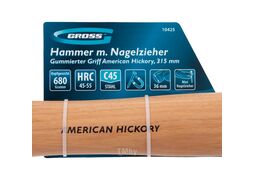 Молоток-гвоздодер, 680 г, угол 75, магнит, обрезиненная рукоятка AMERICAN HICKORY GROSS 10425