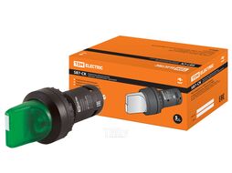 Переключатель на 3 положения с фиксацией SB7-CK3365-220V короткая ручка(LED) d22мм 1з+1р зеленый TD SQ0746-0065