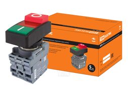 Кнопка двойная MPD13-11R (зеленая/красная-выступающая) (LED) d22мм/220В (I/O) линза красная TDM SQ0747-0035