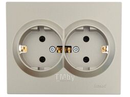 Розетка двойная с заземлением титан VESNA 742-3700-127B