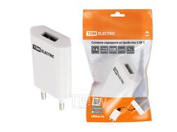 Сетевое зарядное устройство, СЗУ 1, 1 А, 1 USB, белый, TDM SQ1810-0001