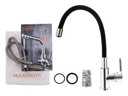 Смеситель для кухни Maxonor гибкий излив с гайкой, черный/хром (MN70112-7)
