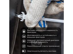 Хомут-стяжка нейлоновая с крепежным пистоном 100x2,5 мм, d 2,4 мм, белая (100 шт/уп) REXANT
