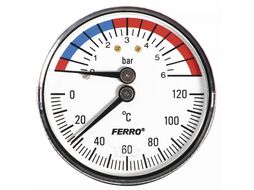 Термоманометр аксиальный d 63 мм, 0-6 бар, 0-120град., 1/2", в коробке Ferro TM63A