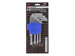 Набор ключей TORX Г-образных с отверстием, 15пр. (Т6Н, T7H, T8H, T9H, Т10Н, Т15Н, Т20Н, Т25Н, Т27Н, Т30Н, Т40Н, Т45Н, Т50Н, Т55Н, Т60Н) в пластиковом держателе Forsage F-5151T