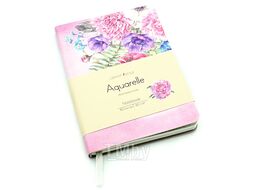 Книга для записей А6+ 80л Aquarelle. Цветы на розовом обл. иск. кожа, цвет. срез КанцЭксмо КЗАК6803004