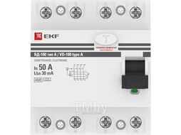 Устройство Защитного Отключения ВД-100 4P 50А/30мА (эл-мех, тип А) EKF PROxima elcb-4-50-30-em-a-pro
