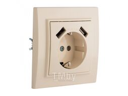 Розетка Минск 1-местная СП с/з 16А бежевая с защ. штор. с 2 USB 2,1А EKF