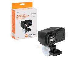 Розетка USB для мотоциклов с вольтметром и термометром (5В, 2.1А+2.1А) (вкл выкл) (AEBJ209)