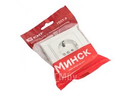 Розетка Минск 1-местная СП с заземлением 16А белая с защ. штор. EKF Basic