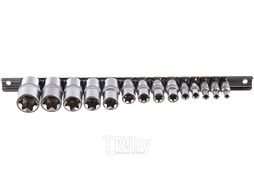 Набор головок торцевых 1/4", 3/8", 1/2"DR, внешний TORX®, на держателе, Е4-E24, 14 предметов Jonnesway S06H414S