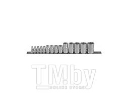 Набор головок торцевых 1/4", 3/8", 1/2"DR, внешний TORX®, на держателе, Е4-E24, 14 предметов Jonnesway S06H414S