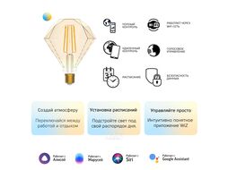 Лампа светодиодная филаментная умная Smart Home Filament 6.5Вт 2000-5500К E27 720лм измен. цветов. темпер. + диммир. управление по Wi-Fi Diamond GAUSS 1370112
