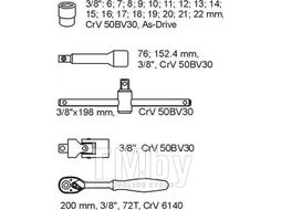 Набор инструмента 3/8" в футляре (22шт) Yato YT-5542