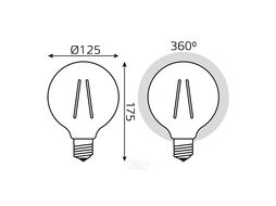 Лампа светодиодная филаментная Filament 10Вт G125 2400К тепл. бел. E27 820лм диммир. golden GAUSS 158802010-D