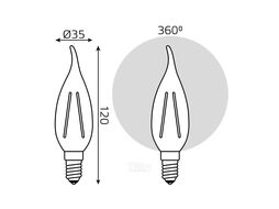 Лампа светодиодная филаментная Filament 5Вт свеча на ветру 2700К тепл. бел. 400лм golden GAUSS 104801005