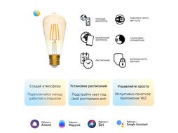 Лампа светодиодная филаментная Smart Home 6.5Вт ST64 2000-5500К E27 DIM+CCT Gauss 1310112