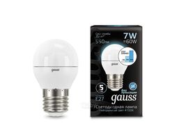 Лампа светодиодная Black 7Вт шар 4100К нейтр. бел. E27 550лм шаг. диммир. GAUSS 105102207-S