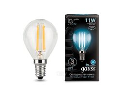 Лампа светодиодная филаментная Filament 11Вт шар 4100К нейтр. бел. E14 750лм GAUSS 105801211