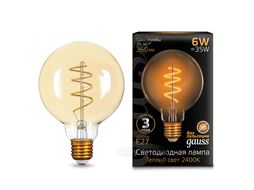 Лампа светодиодная филаментная Filament 6Вт G95 2400К тепл. бел. E27 360лм flexible golden GAUSS 105802007