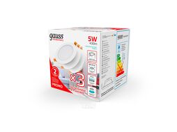 Комплект светильников Elementary Downlight 5Вт 4000К 210-240В IP20 430лм 95х38 круг монтаж бел. (промопак) (уп.3шт) GAUSS 9100420205T