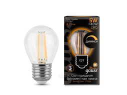 Лампа светодиодная филаментная Filament 5Вт шар 2700К тепл. бел. E27 420лм диммир. GAUSS 105802105-D