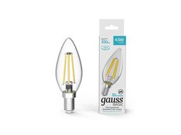 Лампа светодиодная филаментная Basic Filament 4.5Вт свеча 4100К нейтр. бел. E14 420лм GAUSS 1031215
